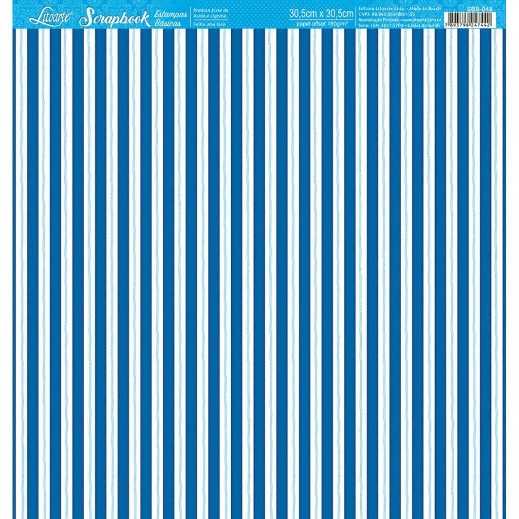 Papel Scrapbook Litoarte SBB-048 Listrado Azul 30,5x30,5cm - Palácio da Arte