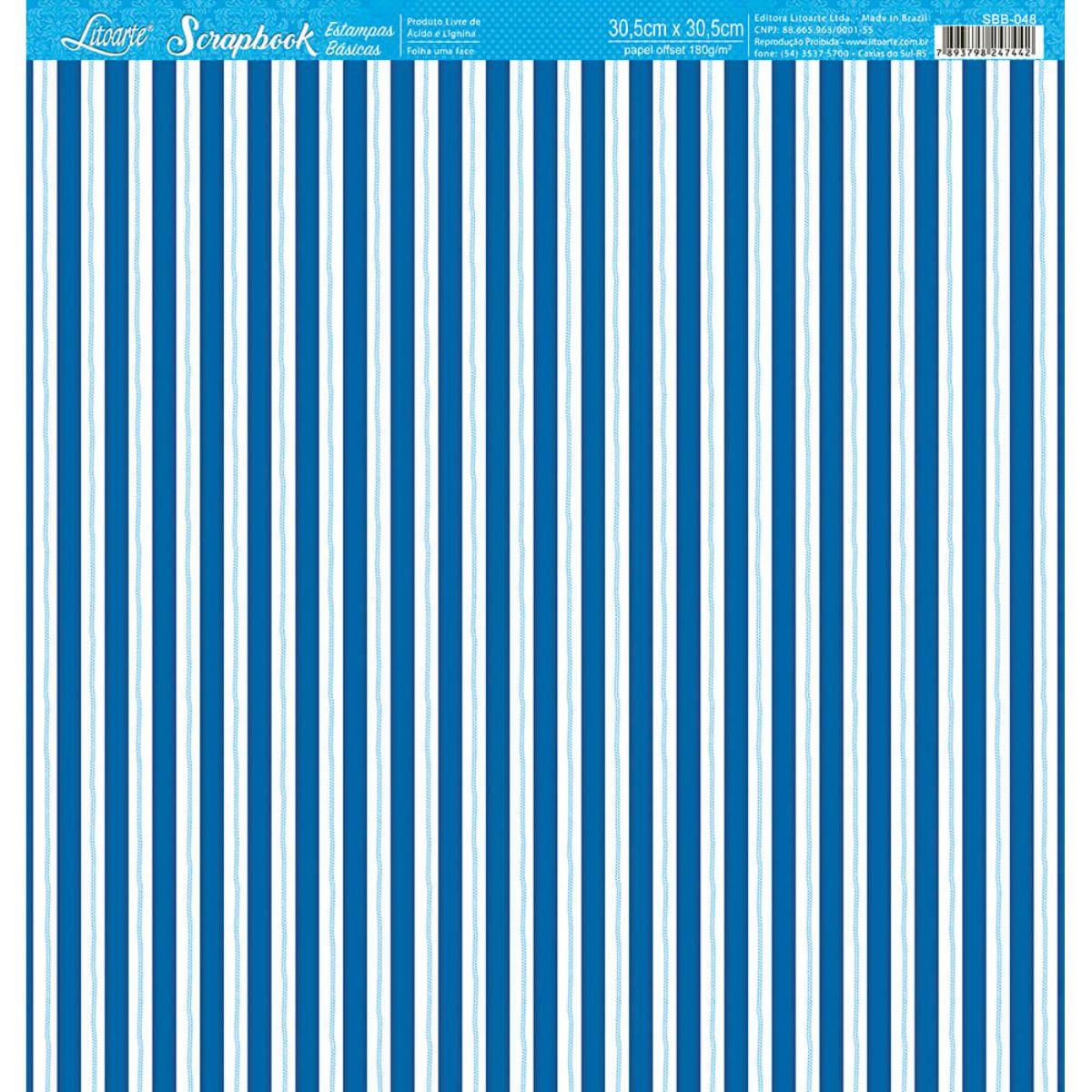 Papel Scrapbook Litoarte SBB-048 Listrado Azul 30,5x30,5cm - Palácio da Arte