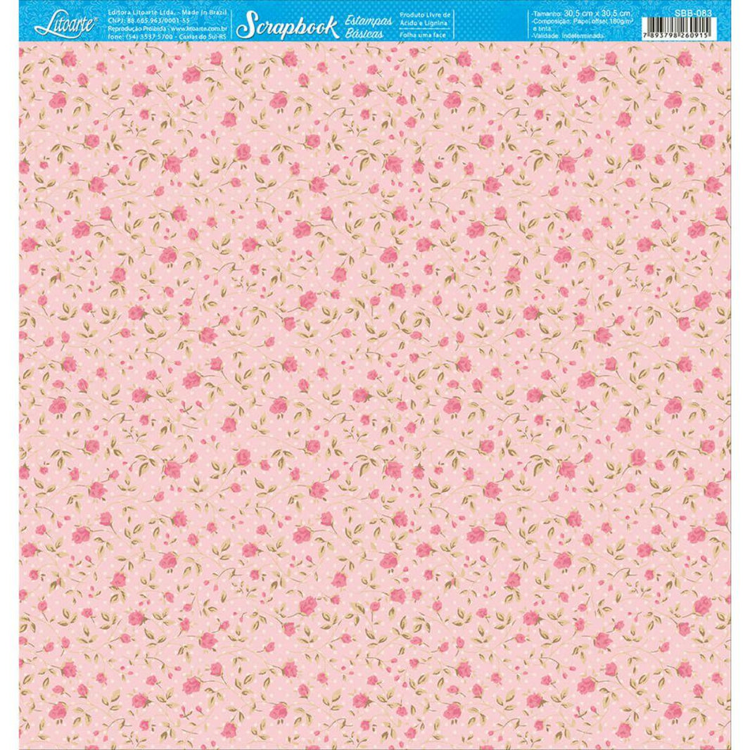Papel Scrapbook Litoarte SBB-083 Botão de Rosas 30,5x30,5cm - Palácio da Arte