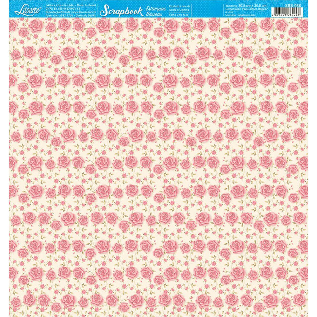 Papel Scrapbook Litoarte SBB-086 Rosas 30,5x30,5cm - Palácio da Arte