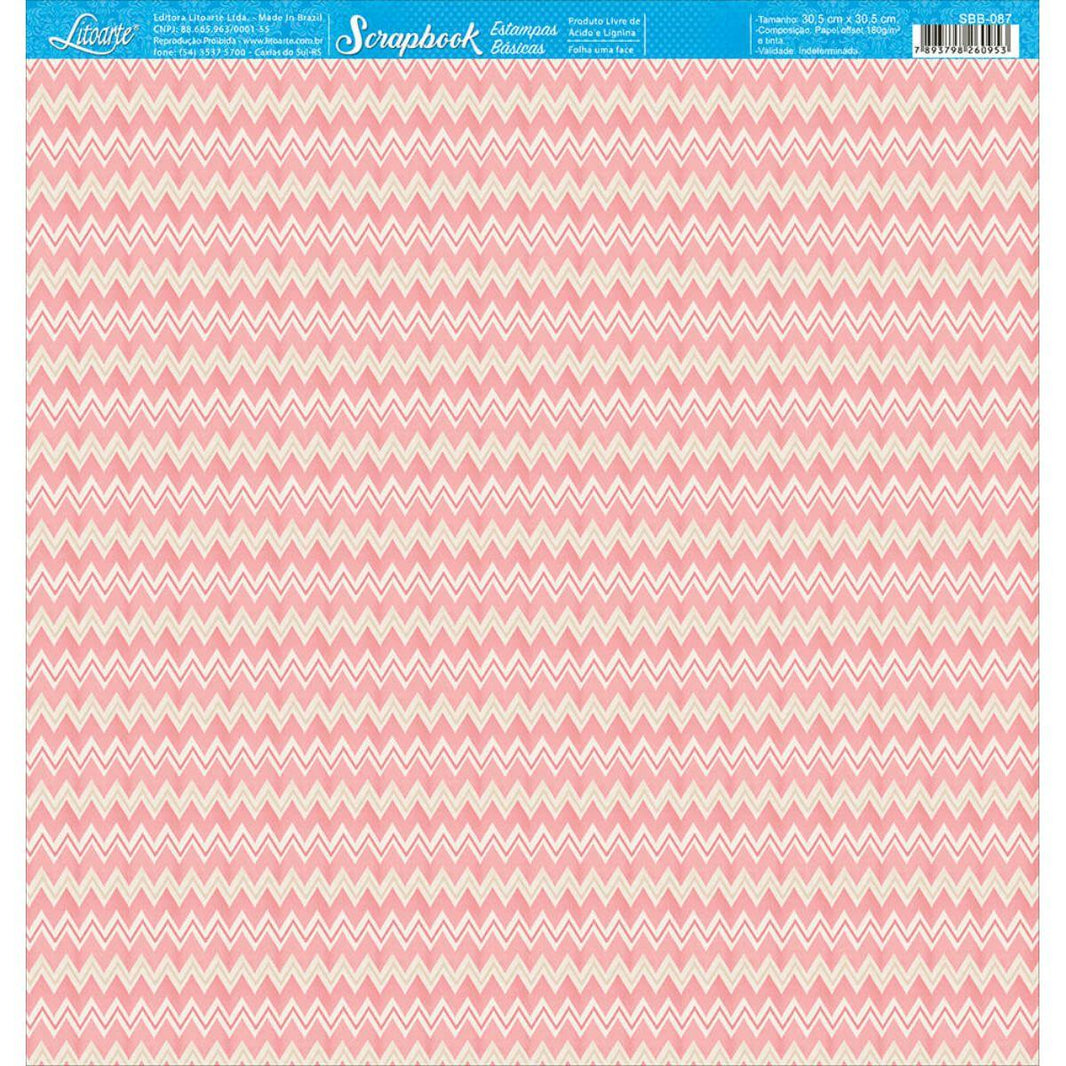 Papel Scrapbook Litoarte SBB-087 Chevron Rosa 30,5x30,5cm - Palácio da Arte