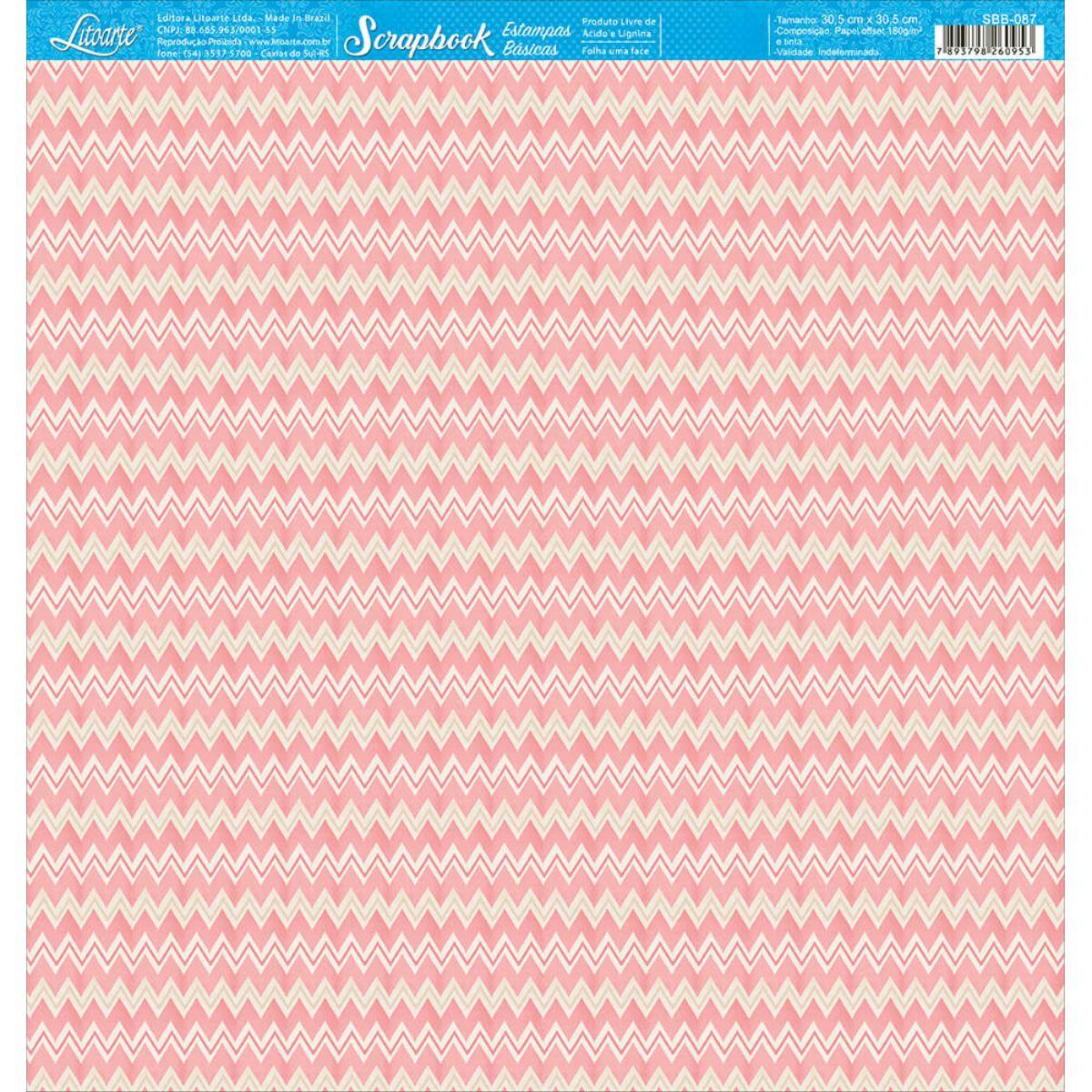 Papel Scrapbook Litoarte SBB-087 Chevron Rosa 30,5x30,5cm - Palácio da Arte