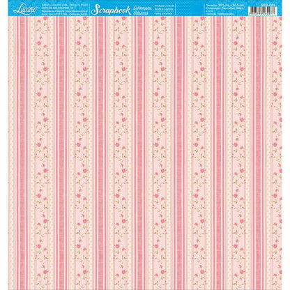 Papel Scrapbook Litoarte SBB-089 Rosas e Listras 30,5x30,5cm - Palácio da Arte
