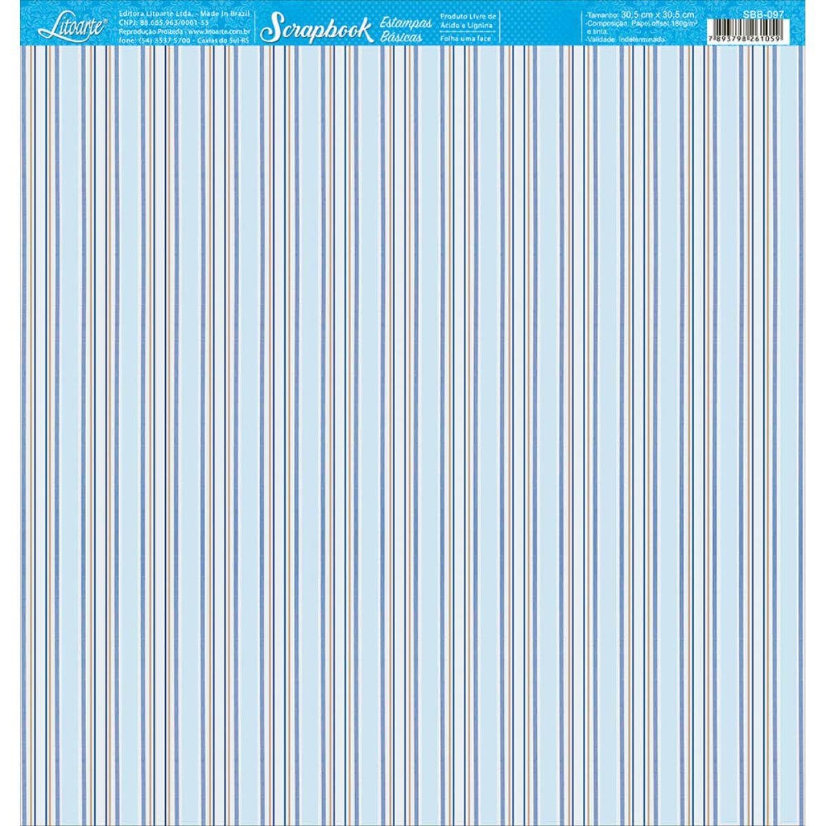 Papel Scrapbook Litoarte SBB-097 Listras Azul 30,5x30,5cm - Palácio da Arte