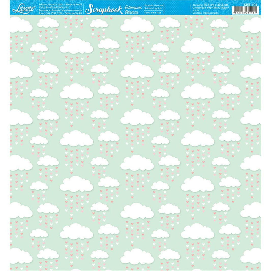 Papel Scrapbook Litoarte SBB-104 Chuva de Corações 30,5x30,5cm - Palácio da Arte