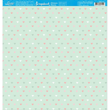 Papel Scrapbook Litoarte SBB-106 Corações 30,5x30,5cm - Palácio da Arte
