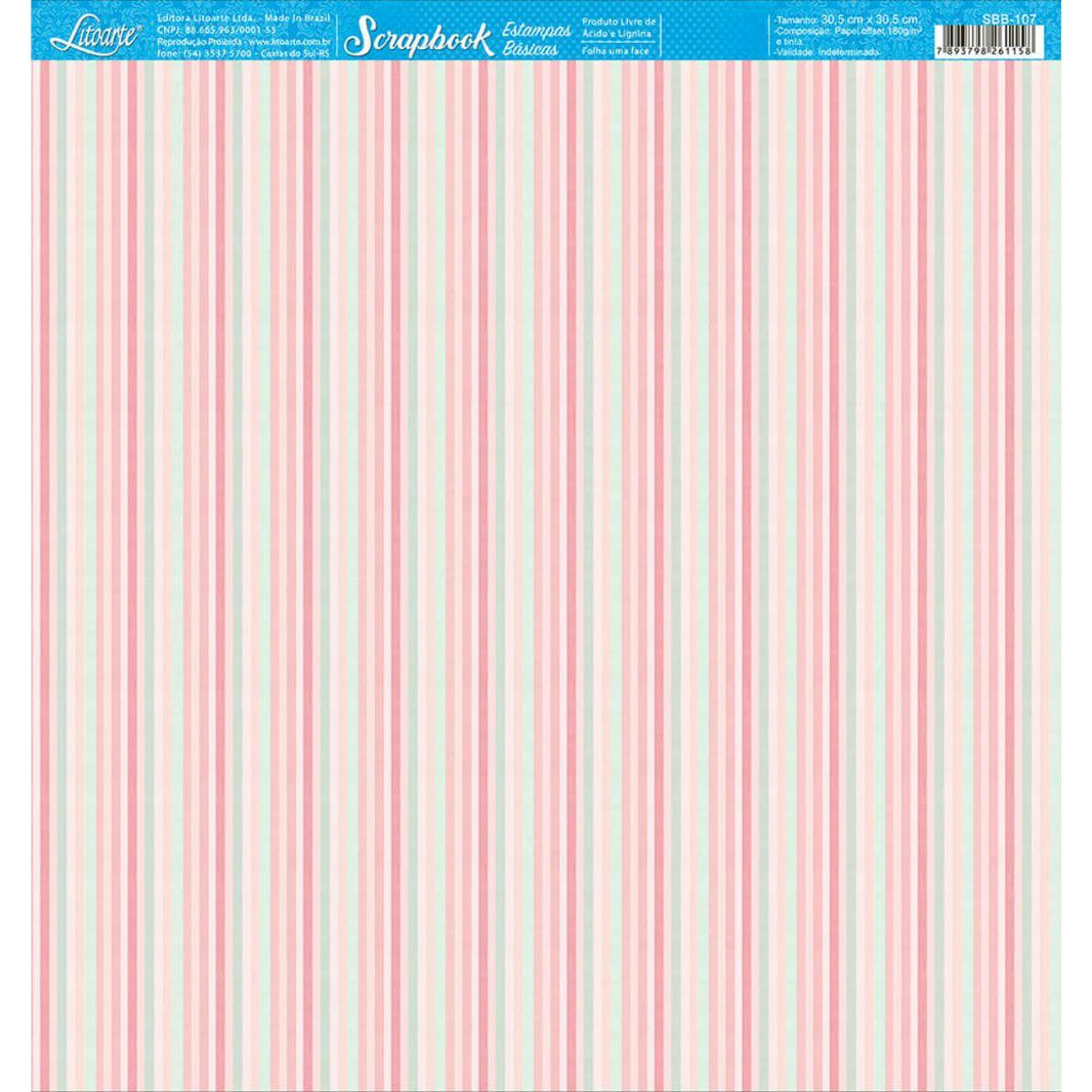 Papel Scrapbook Litoarte SBB-107 Listras Coloridas 30,5x30,5cm - Palácio da Arte