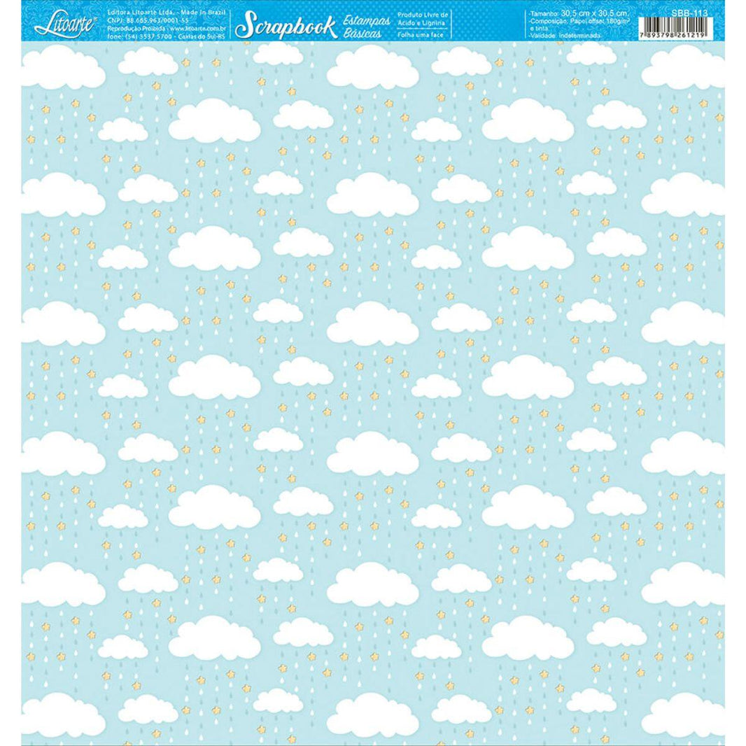Papel Scrapbook Litoarte SBB-113 Chuva de Estrelas 30,5x30,5cm - Palácio da Arte
