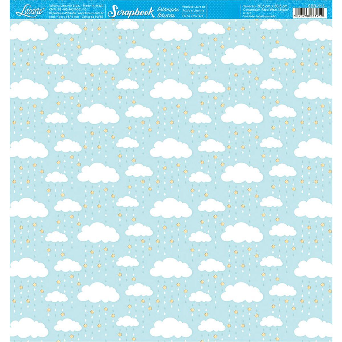 Papel Scrapbook Litoarte SBB-113 Chuva de Estrelas 30,5x30,5cm - Palácio da Arte