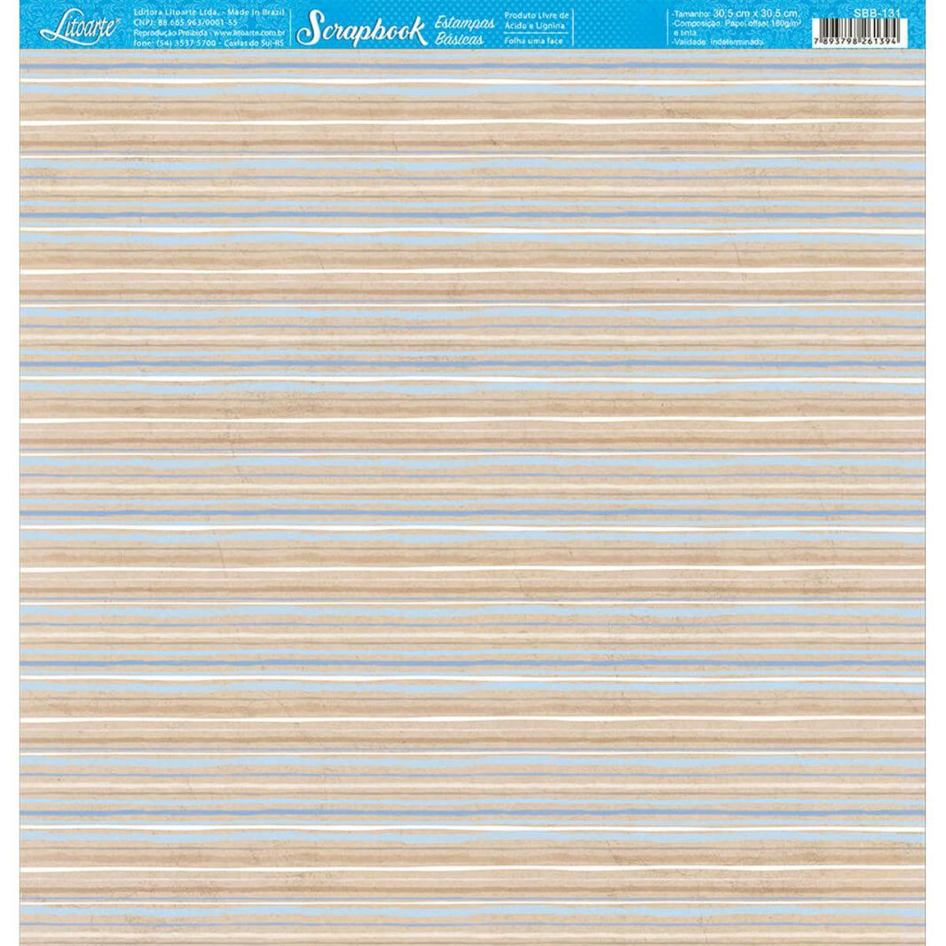Papel Scrapbook Litoarte SBB-131 Listras Marrom e Azul 30,5x30,5cm - Palácio da Arte