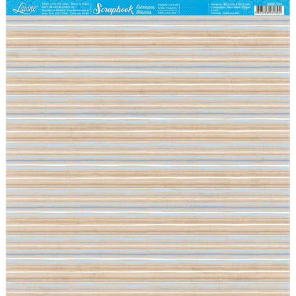 Papel Scrapbook Litoarte SBB-131 Listras Marrom e Azul 30,5x30,5cm - Palácio da Arte