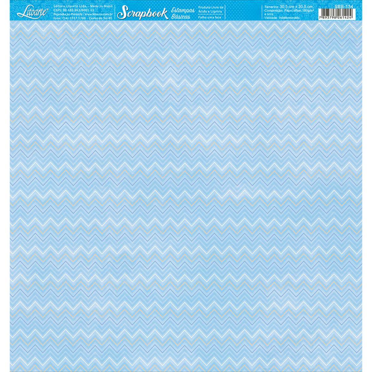 Papel Scrapbook Litoarte SBB-134 Chevron Azul 30,5x30,5cm - Palácio da Arte
