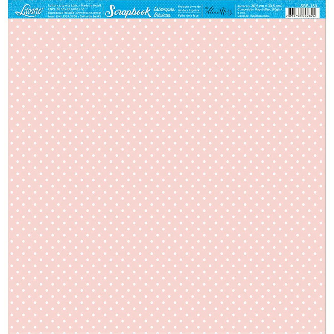 Papel Scrapbook Litoarte SBB-159 Poá Rose 30,5x30,5cm - Palácio da Arte