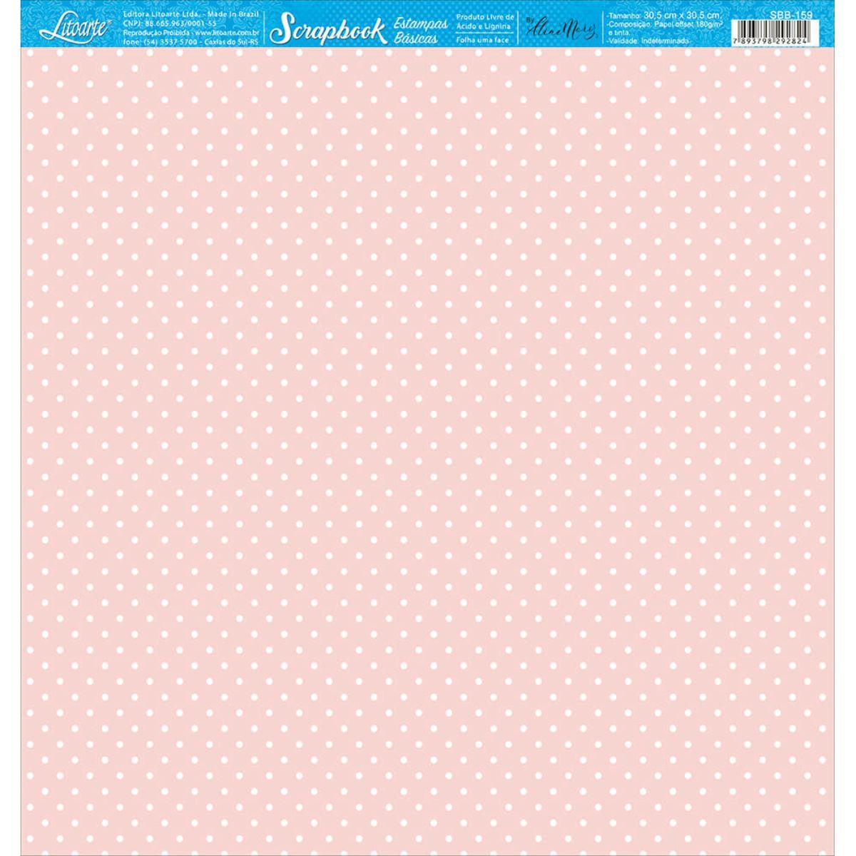 Papel Scrapbook Litoarte SBB-159 Poá Rose 30,5x30,5cm - Palácio da Arte
