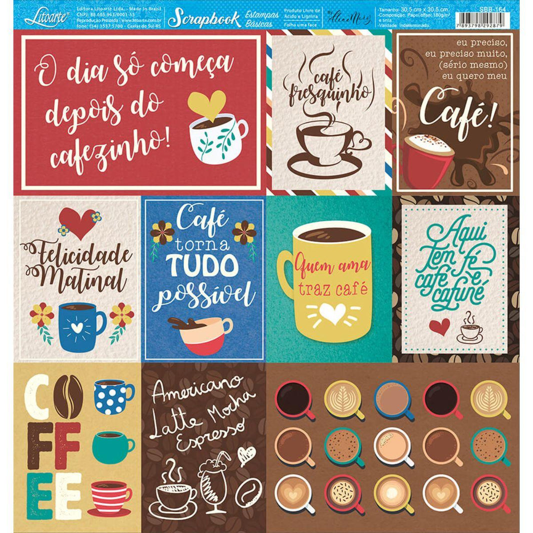 Papel Scrapbook Litoarte SBB-164 Tags Café 30,5x30,5cm - Palácio da Arte