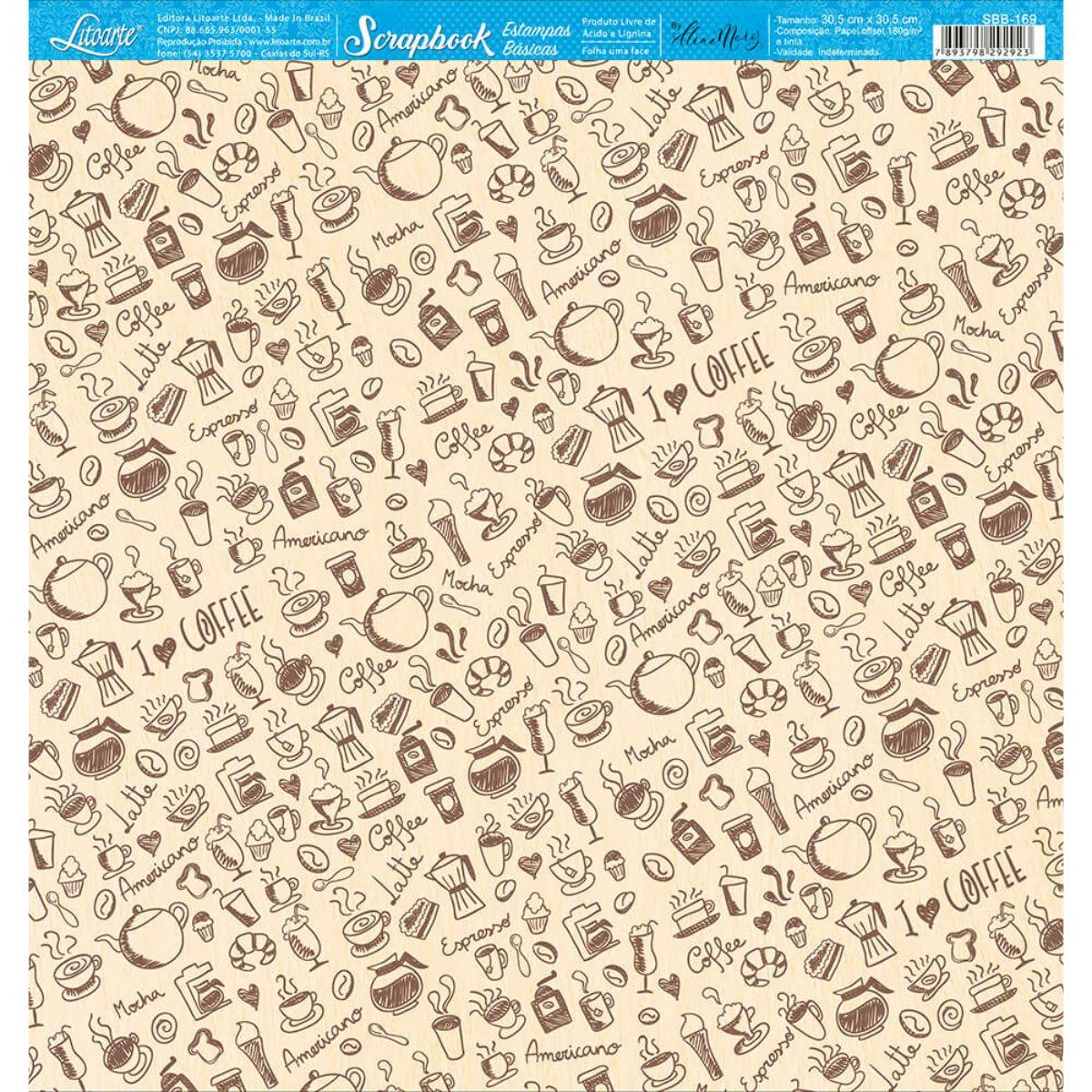 Papel Scrapbook Litoarte SBB-169 Estampa Café 30,5x30,5cm - Palácio da Arte