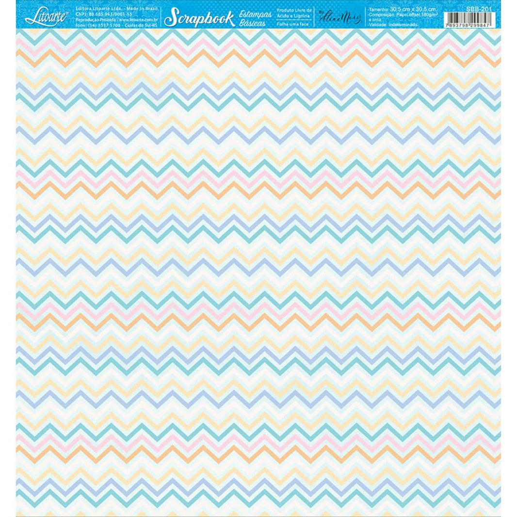 Papel Scrapbook Litoarte SBB-201 Chevron Colorido 30,5x30,5cm - Palácio da Arte