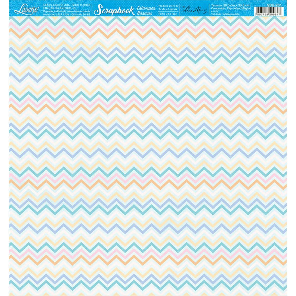Papel Scrapbook Litoarte SBB-201 Chevron Colorido 30,5x30,5cm - Palácio da Arte