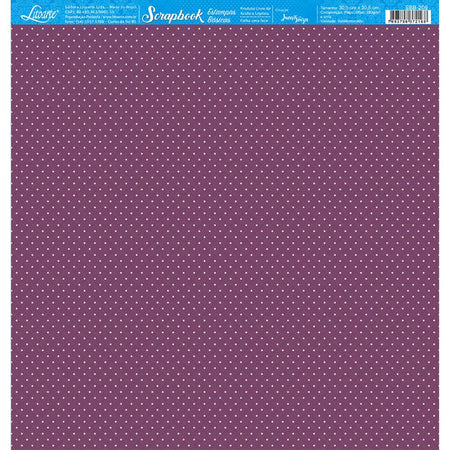 Papel Scrapbook Litoarte SBB-209 Poá Branco com Roxo 30,5x30,5cm - Palácio da Arte
