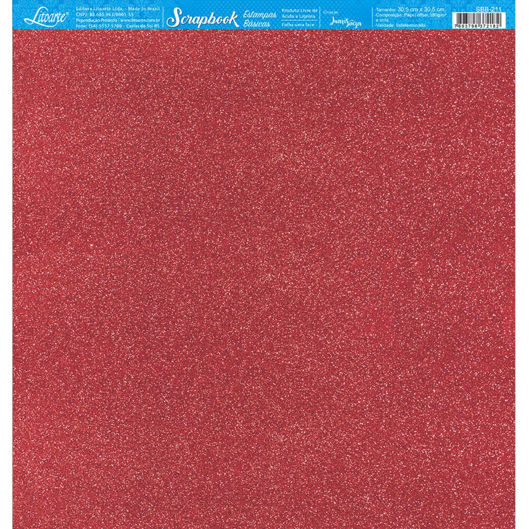 Papel Scrapbook Litoarte SBB-211 Textura Vermelha 30,5x30,5cm - Palácio da Arte