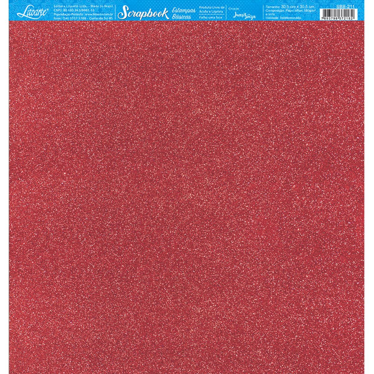 Papel Scrapbook Litoarte SBB-211 Textura Vermelha 30,5x30,5cm - Palácio da Arte