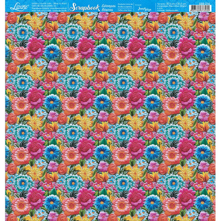 Papel Scrapbook Litoarte SBB-216 Flores Coloridas 30,5x30,5cm - Palácio da Arte