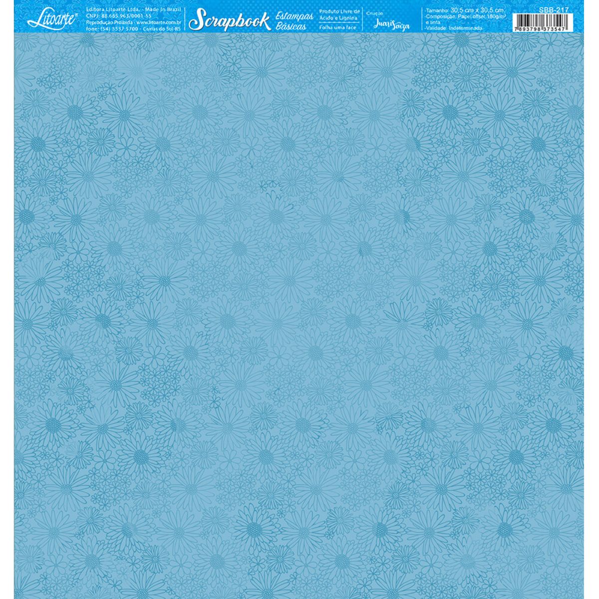 Papel Scrapbook Litoarte SBB-217 Fundo Azul com Flores 30,5x30,5cm - Palácio da Arte