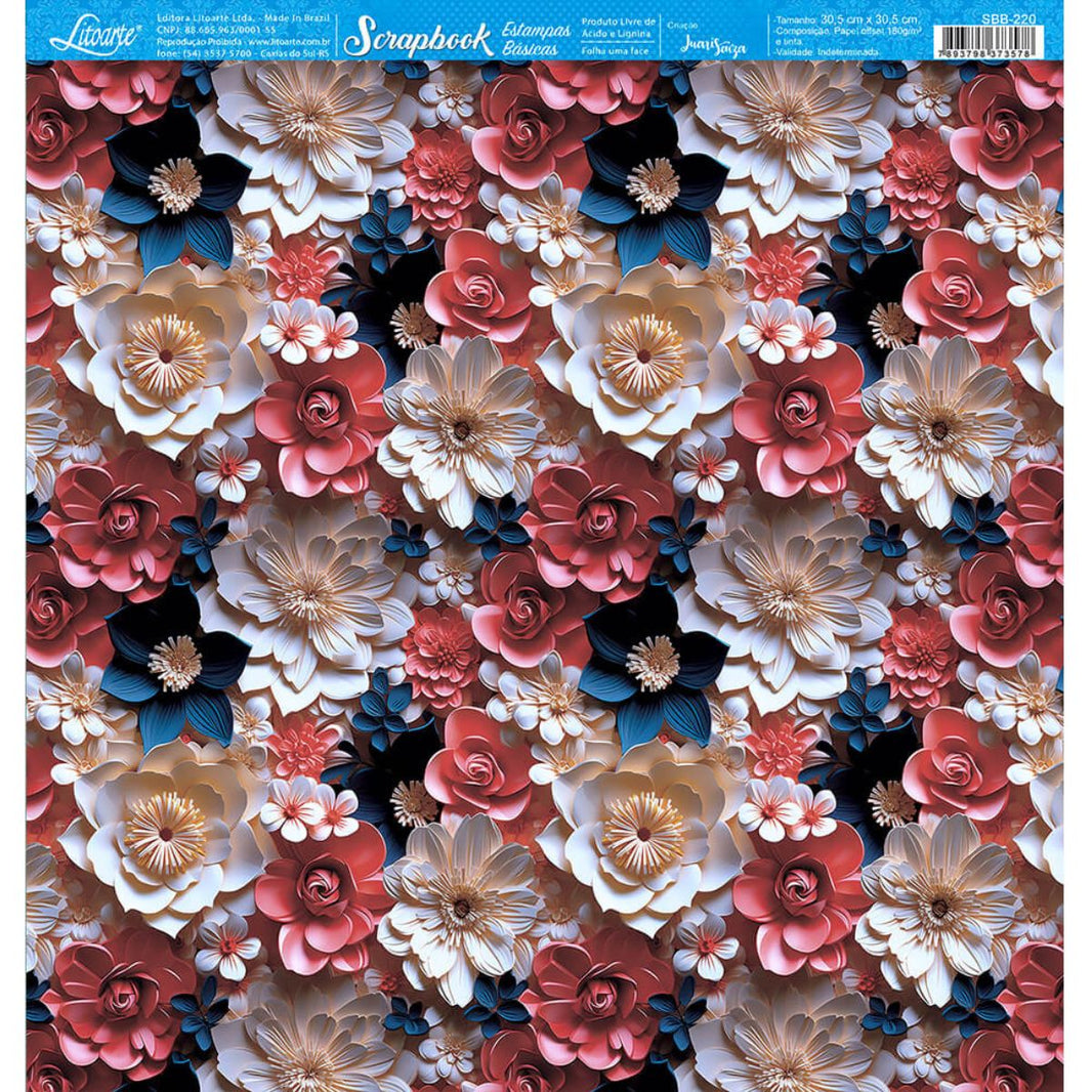 Papel Scrapbook Litoarte SBB-220 Flores 3 Tons 30,5x30,5cm - Palácio da Arte
