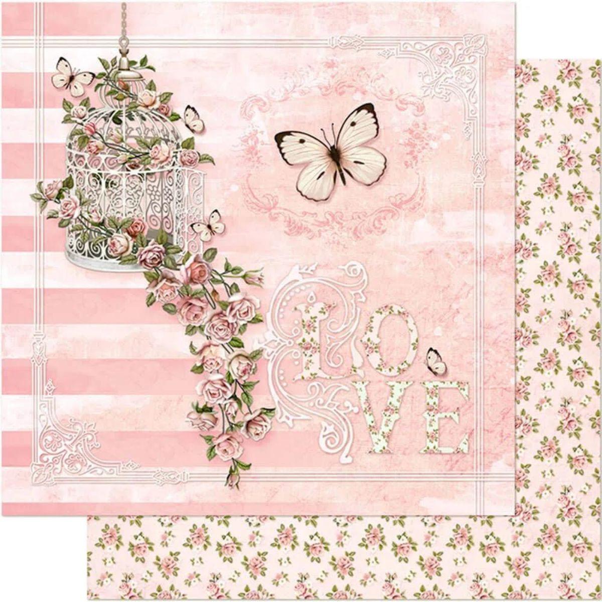 Papel Scrapbook Litoarte SD-0376 Gaiola e Rosas 30,5x30,5cm - Palácio da Arte