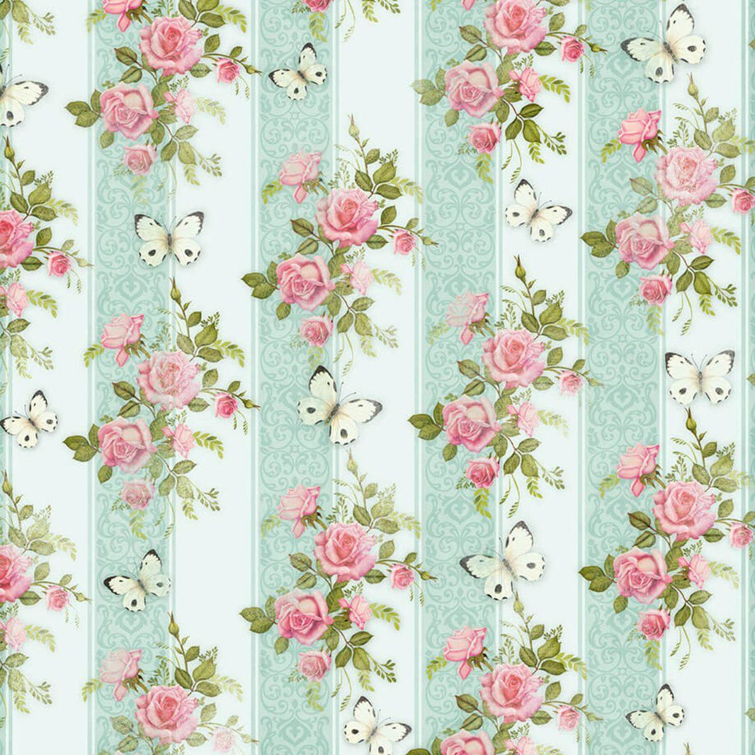Papel Scrapbook Litoarte SD-0477 Rosas e Borboletas Azul e Rosa 30,5x30,5cm - Palácio da Arte