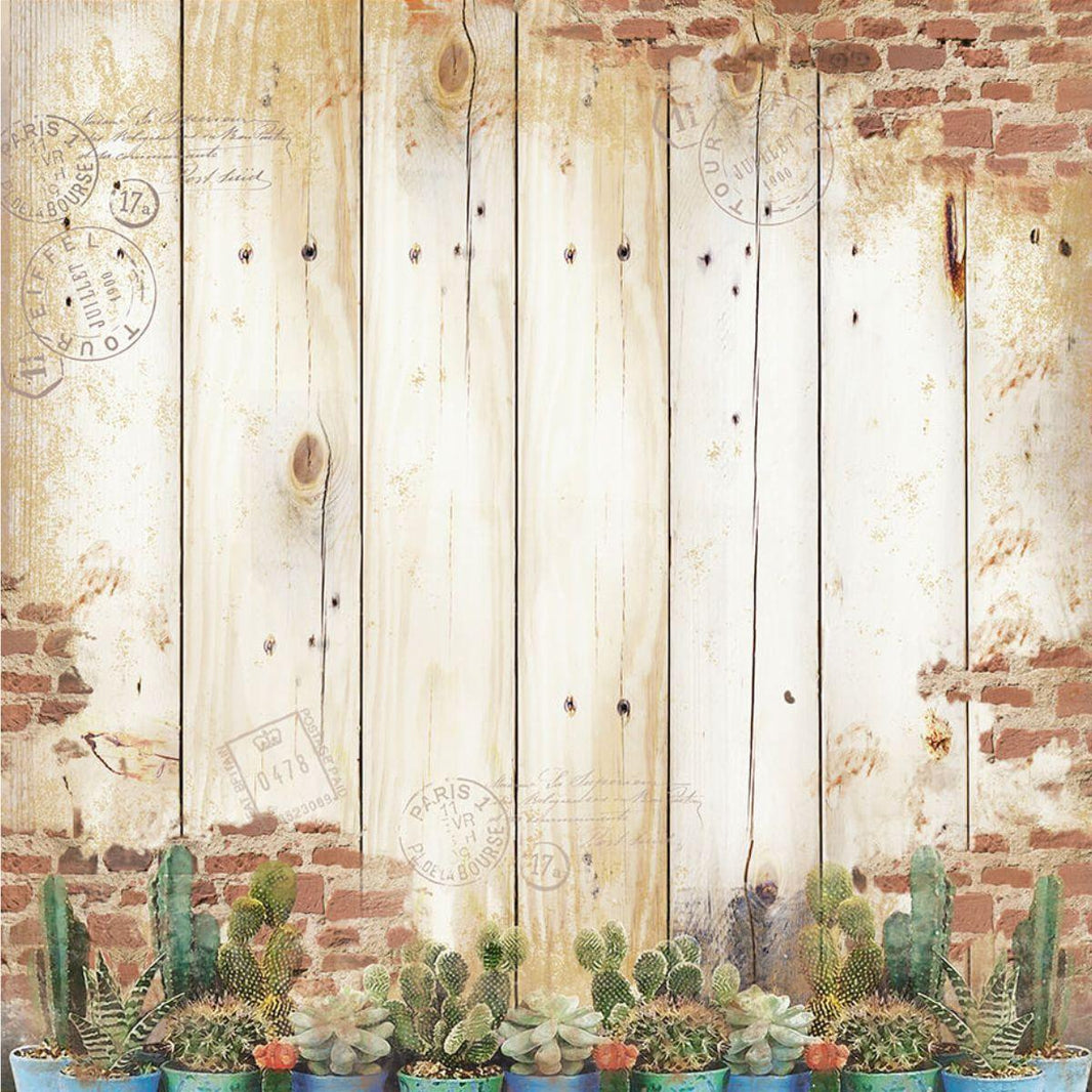 Papel Scrapbook Litoarte SD-0561 Cactos, Madeira e Tijolo 30,5x30,5cm - Palácio da Arte