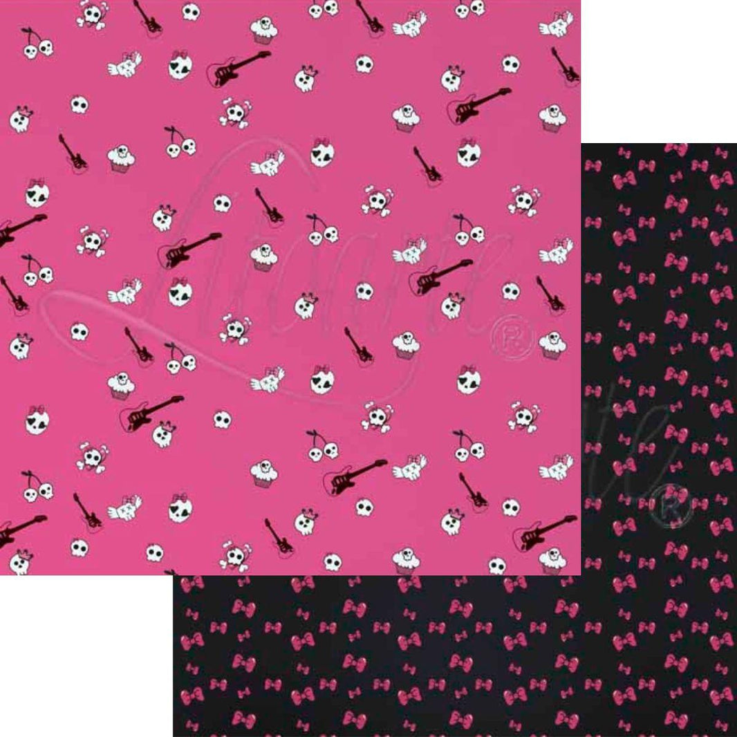 Papel Scrapbook Litoarte SD-070 Caveira Guitarra Pink 30,5x30,5cm - Palácio da Arte