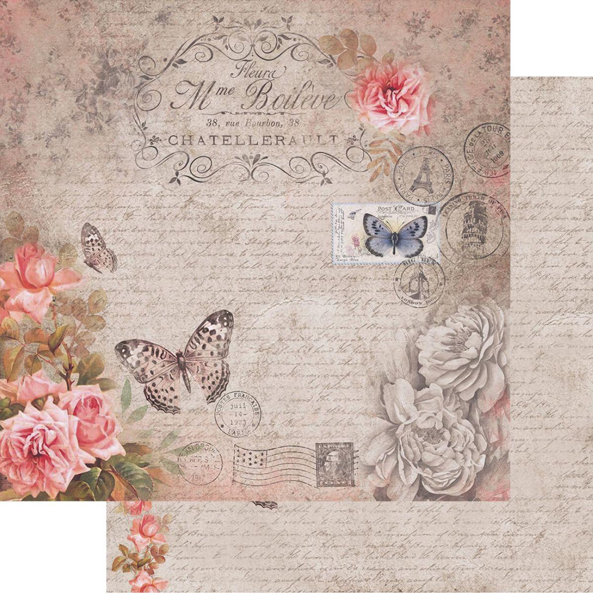 Papel Scrapbook Litoarte SD-0719 Vintage Rosas com Borboletas 30,5x30,5cm - Palácio da Arte