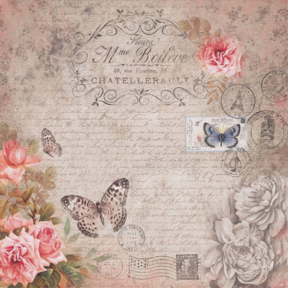 Papel Scrapbook Litoarte SD-0719 Vintage Rosas com Borboletas 30,5x30,5cm - Palácio da Arte