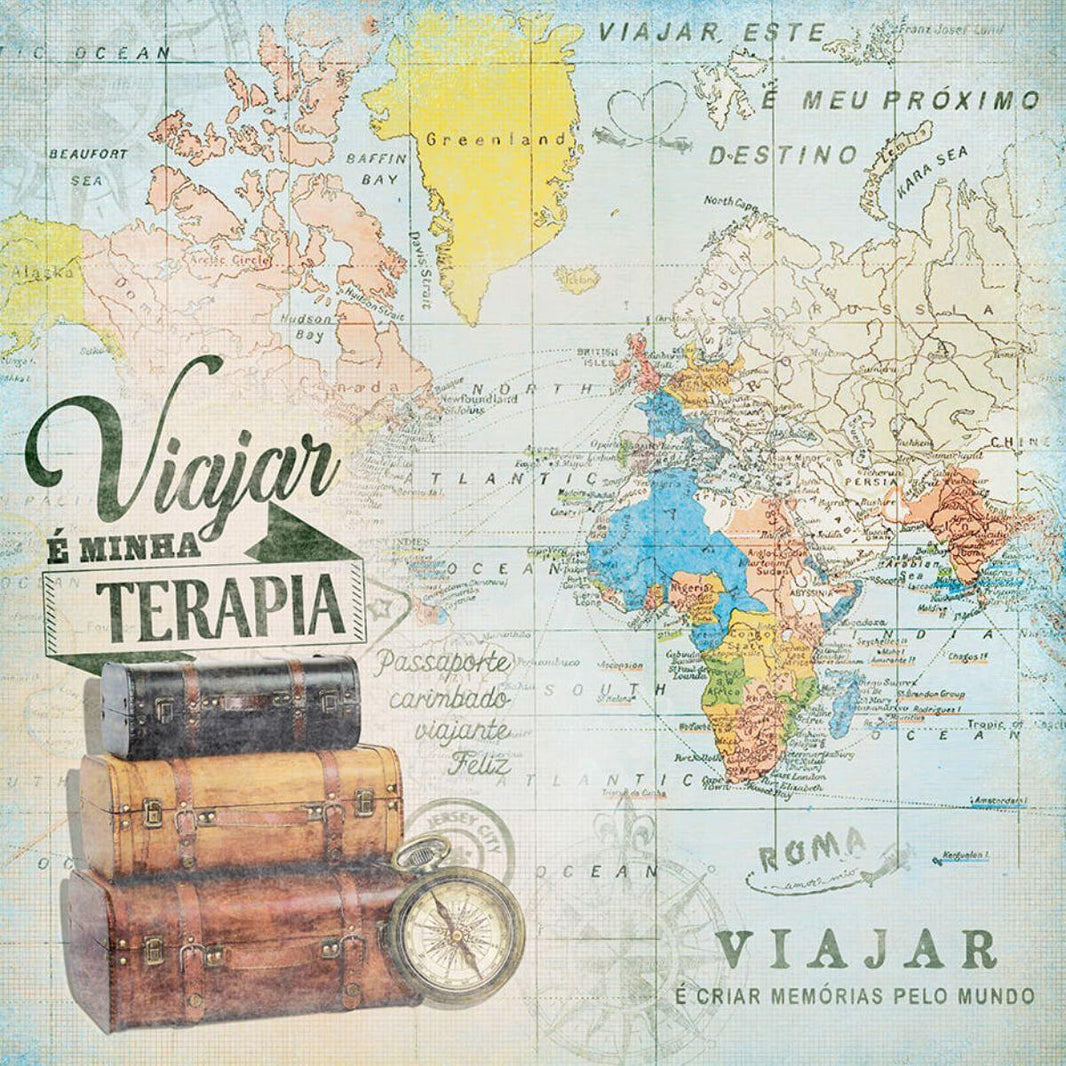 Papel Scrapbook Litoarte SD-0840 Mapa Mundi Viajar 30,5x30,5cm - Palácio da Arte