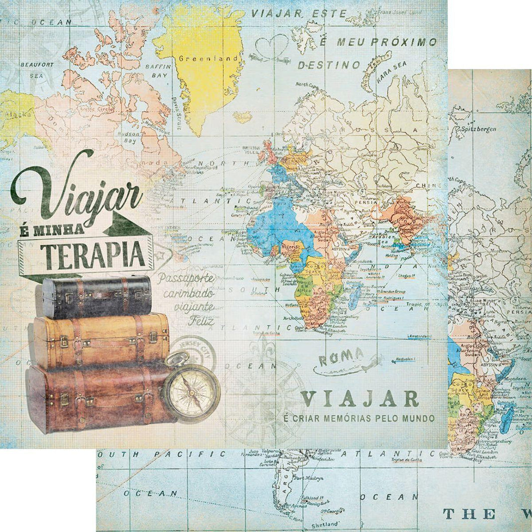 Papel Scrapbook Litoarte SD-0840 Mapa Mundi Viajar 30,5x30,5cm - Palácio da Arte