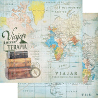 Papel Scrapbook Litoarte SD-0840 Mapa Mundi Viajar 30,5x30,5cm - Palácio da Arte