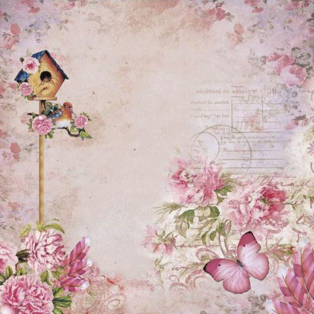 Papel Scrapbook Litoarte SD-0863 Casa de Passarinho e Flores 30,5x30,5cm - Palácio da Arte