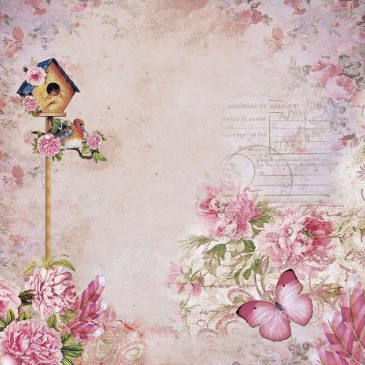 Papel Scrapbook Litoarte SD-0863 Casa de Passarinho e Flores 30,5x30,5cm - Palácio da Arte