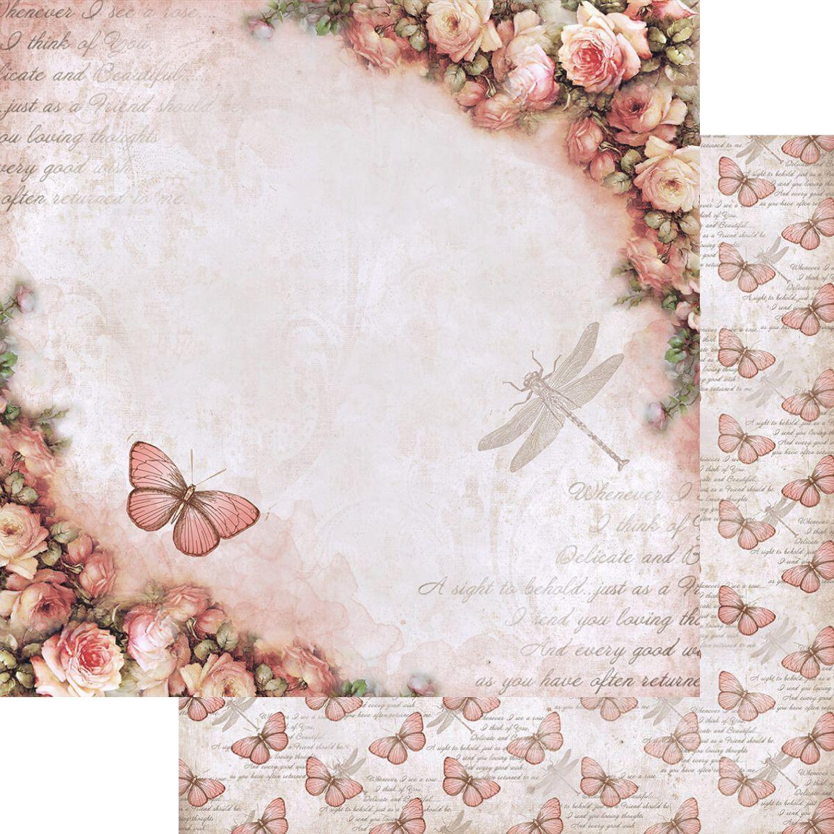 Papel Scrapbook Litoarte SD-0868 Borboleta e Rosas 30,5x30,5cm - Palácio da Arte