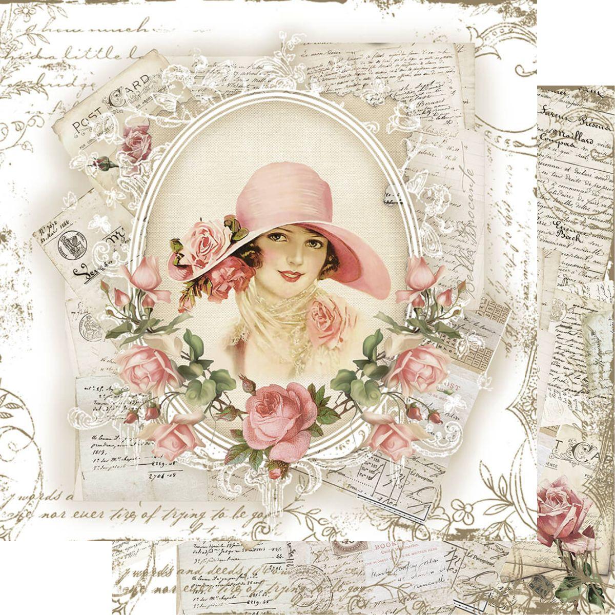 Papel Scrapbook Litoarte SD-0913 Dama e Rosas Vintage 30,5x30,5cm - Palácio da Arte