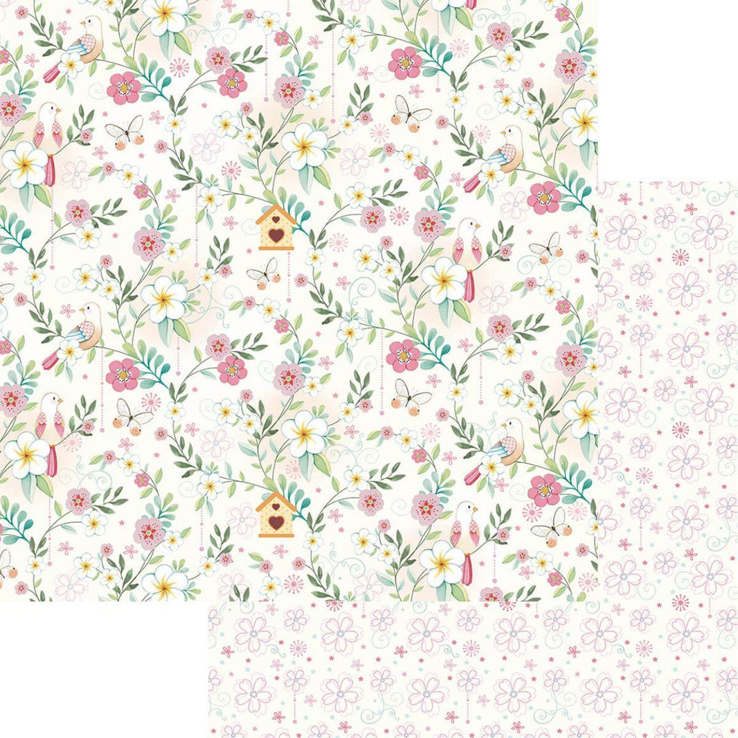 Papel Scrapbook Litoarte SD-1020 Pássaros e Flores 30,5x30,5cm - Palácio da Arte