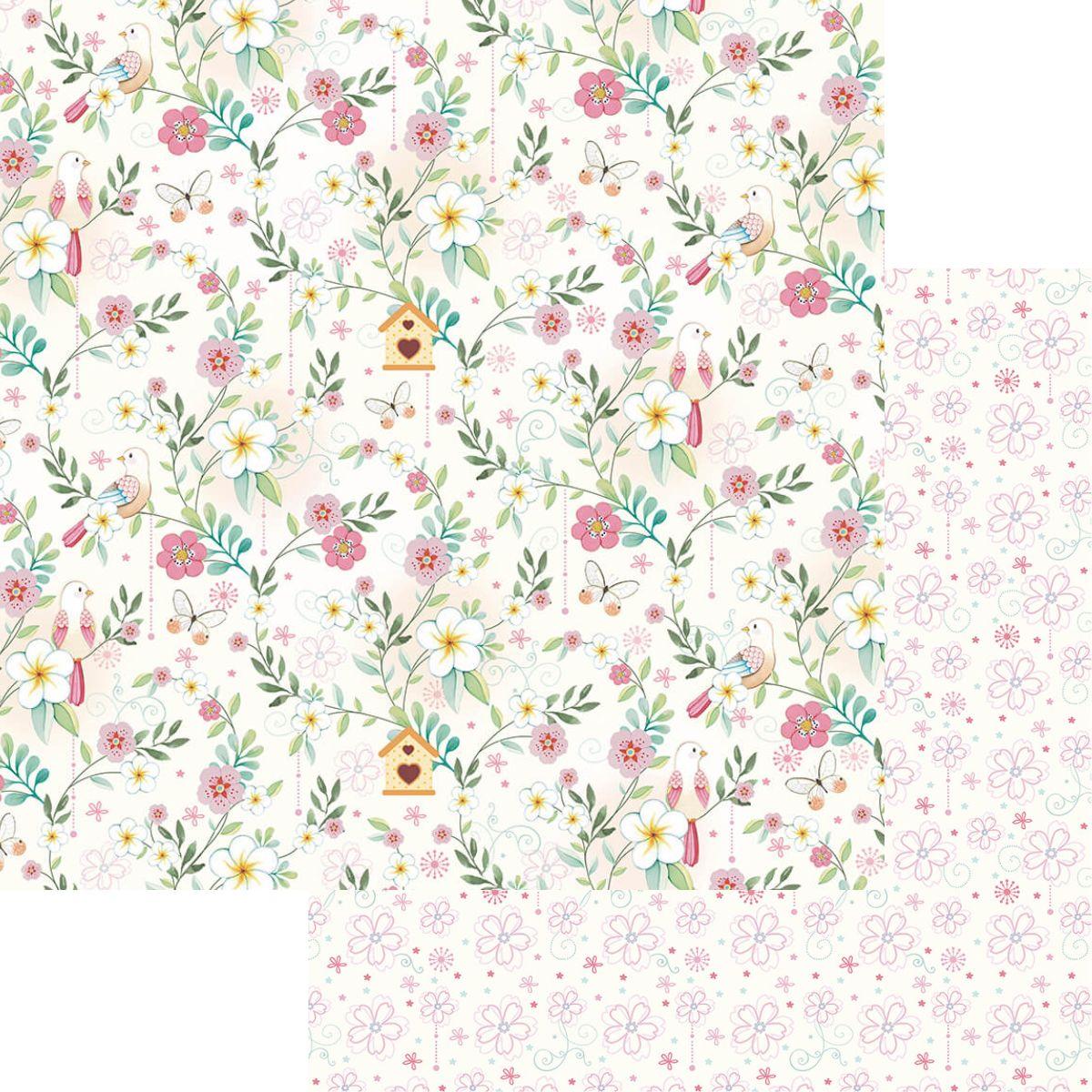 Papel Scrapbook Litoarte SD-1020 Pássaros e Flores 30,5x30,5cm - Palácio da Arte