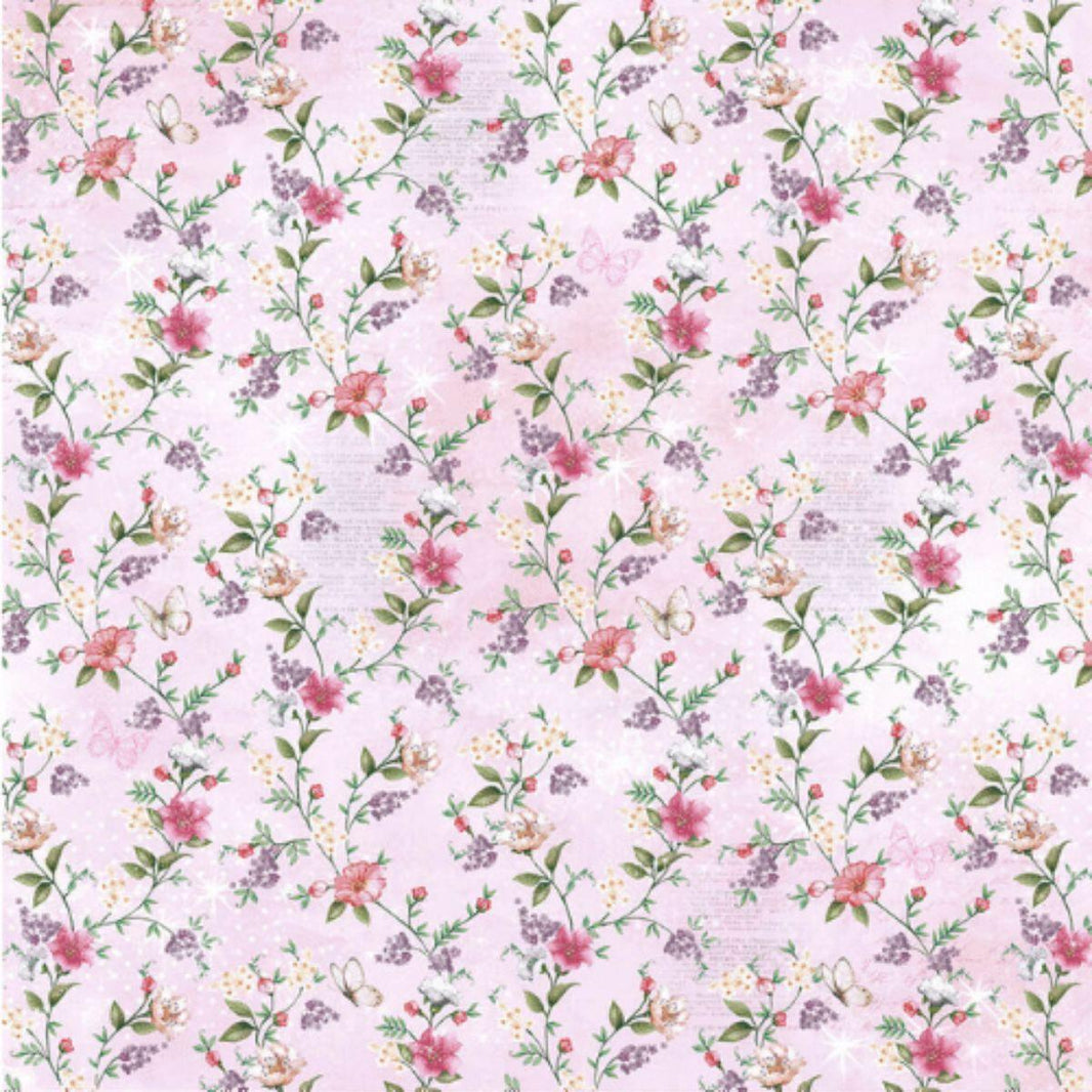 Papel Scrapbook Litoarte SD-1029 Flores e Borboletas 30,5x30,5cm - Palácio da Arte