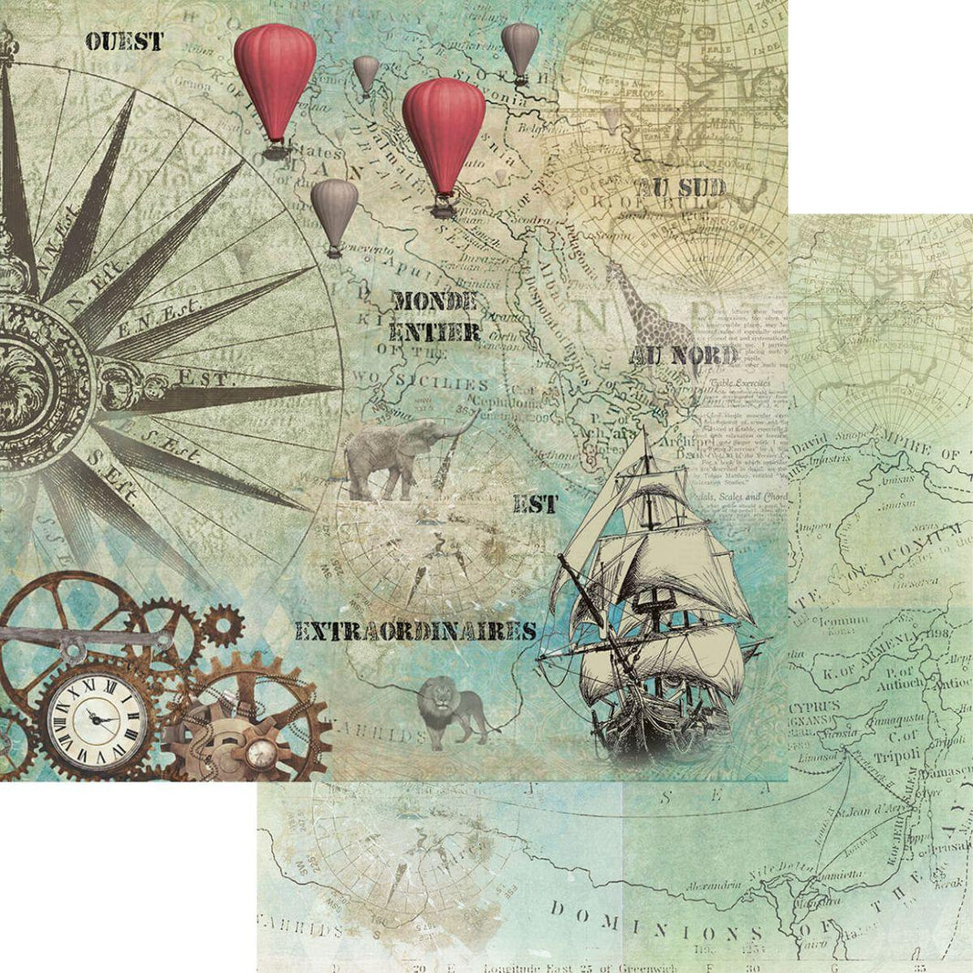 Papel Scrapbook Litoarte SD-1071 Relógio Navio e Balões 30,5x30,5cm - Palácio da Arte