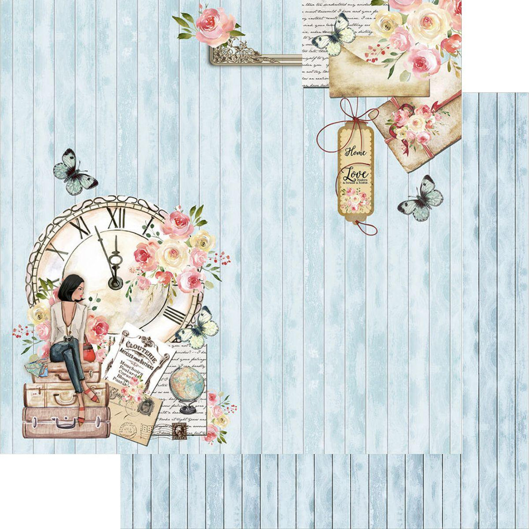 Papel Scrapbook Litoarte SD-1088 Mulher, Relógio e Flores 30,5x30,5cm - Palácio da Arte
