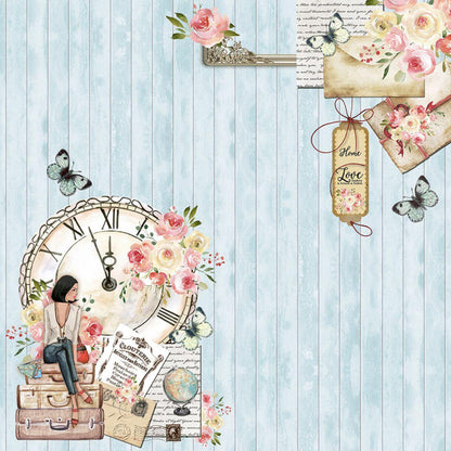 Papel Scrapbook Litoarte SD-1088 Mulher, Relógio e Flores 30,5x30,5cm - Palácio da Arte