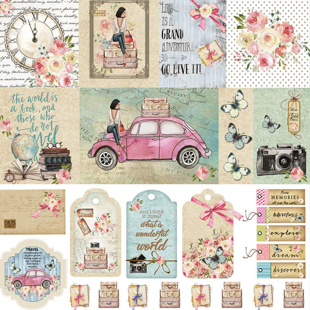 Papel Scrapbook Litoarte SD-1089 Mulher e Fusca 30,5x30,5cm - Palácio da Arte