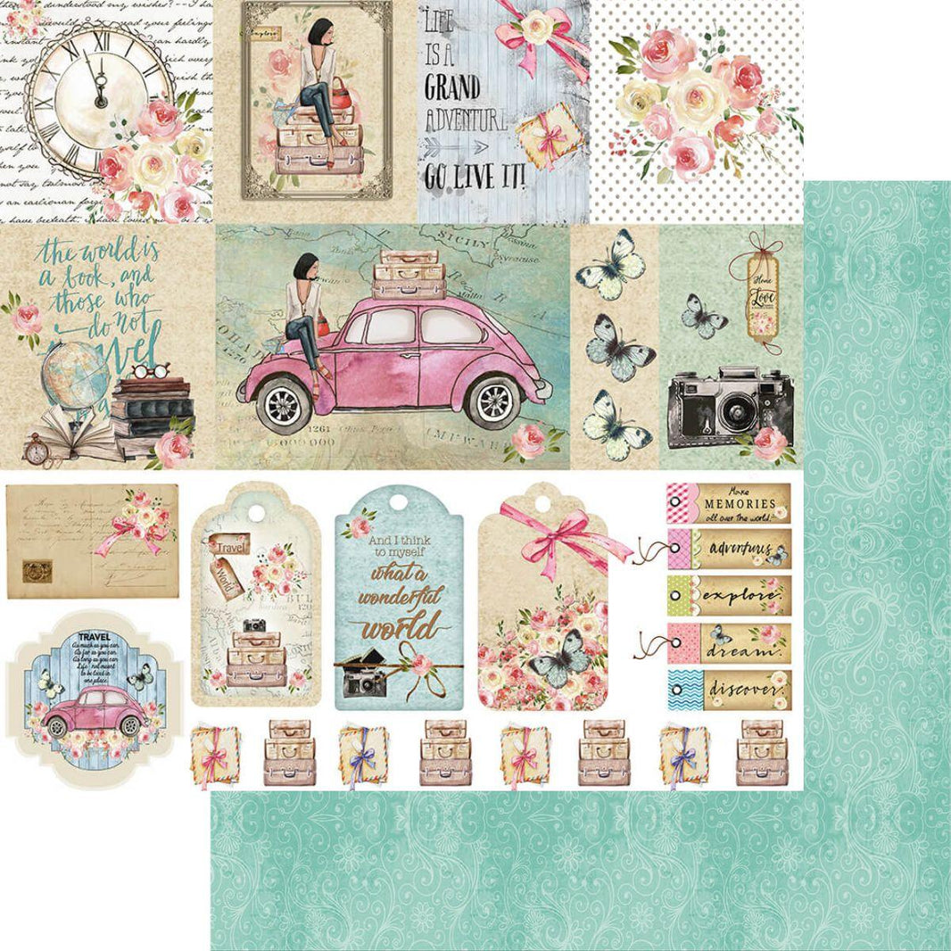 Papel Scrapbook Litoarte SD-1089 Mulher e Fusca 30,5x30,5cm - Palácio da Arte
