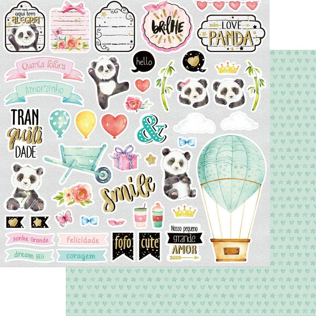 Papel Scrapbook Litoarte SD-1101 Panda Bambu e Flores 30,5x30,5cm - Palácio da Arte